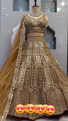 Most Beautiful Golden Premiums Heavy Malai Silk Embellished Lehenga Choli