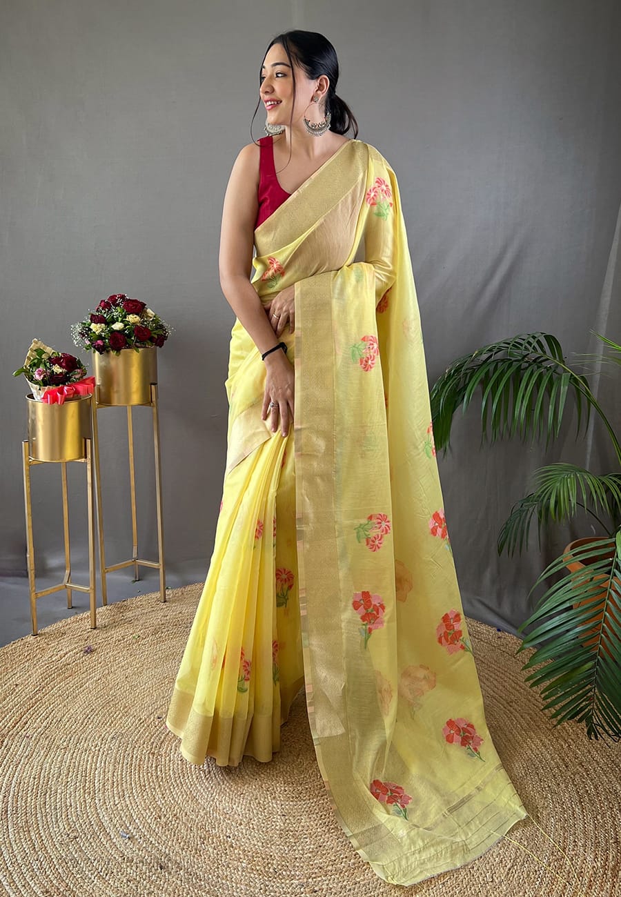 Beautiful Cotton Flower Work Saree