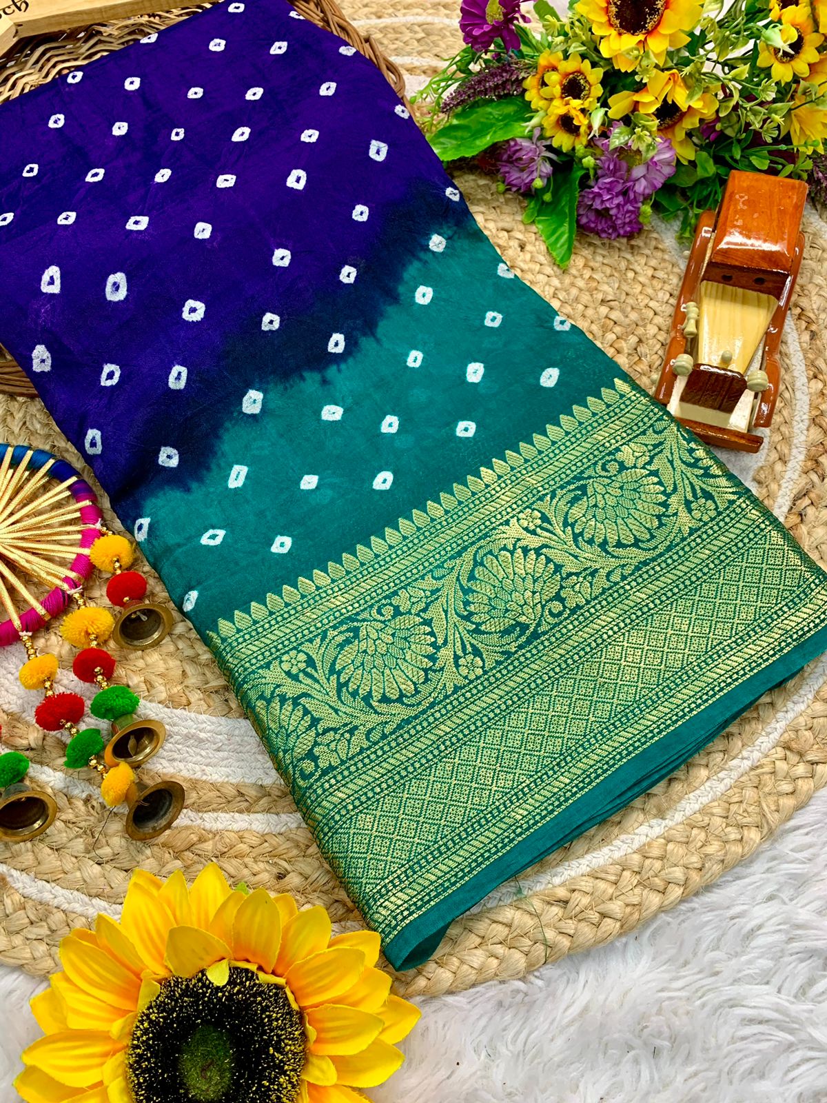 Beautiful Cotton Silk Kanjivaram Bandhani Saree