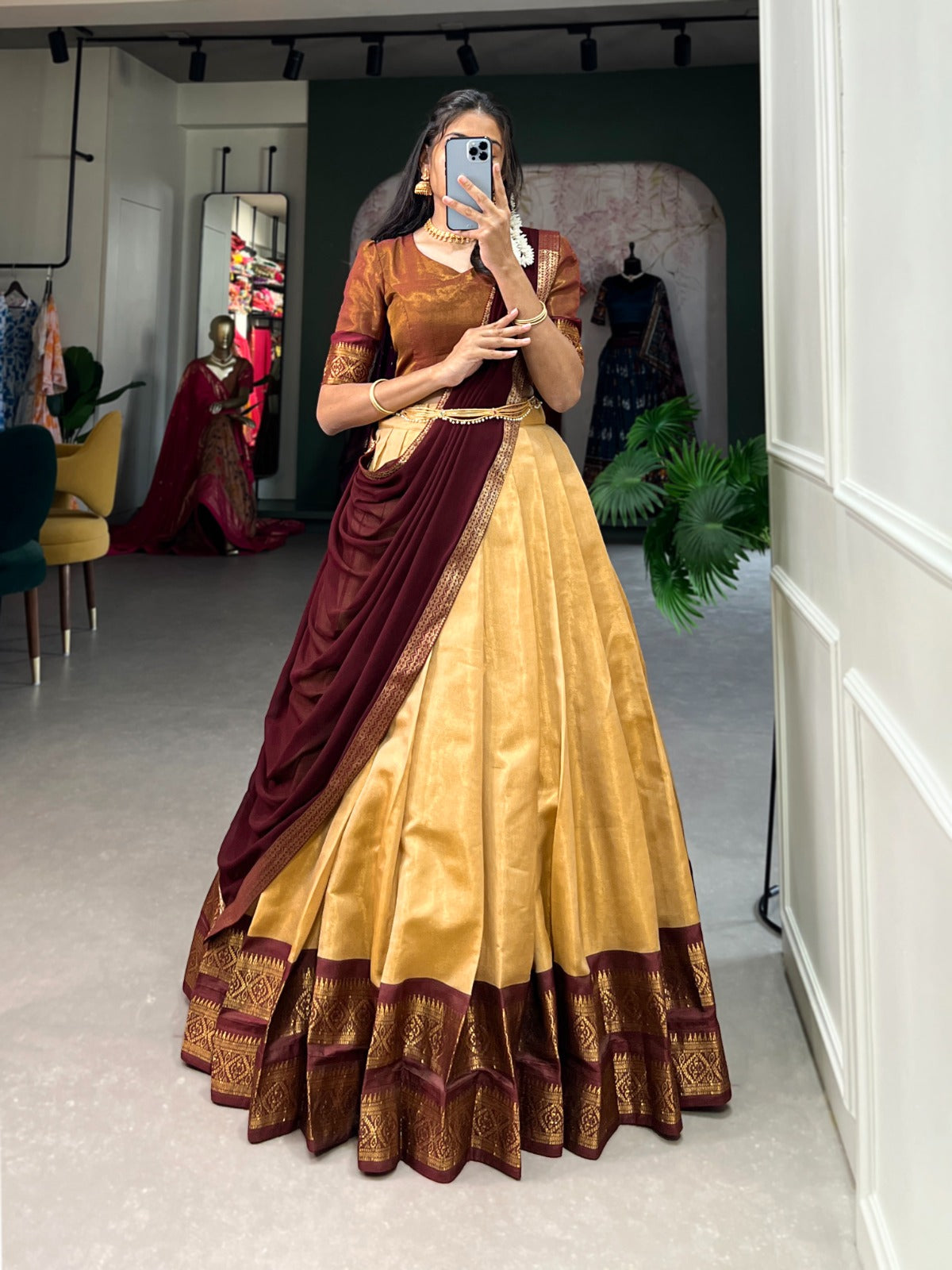 South Indian Style Kanchipuram Silk Work Lehenga Choli