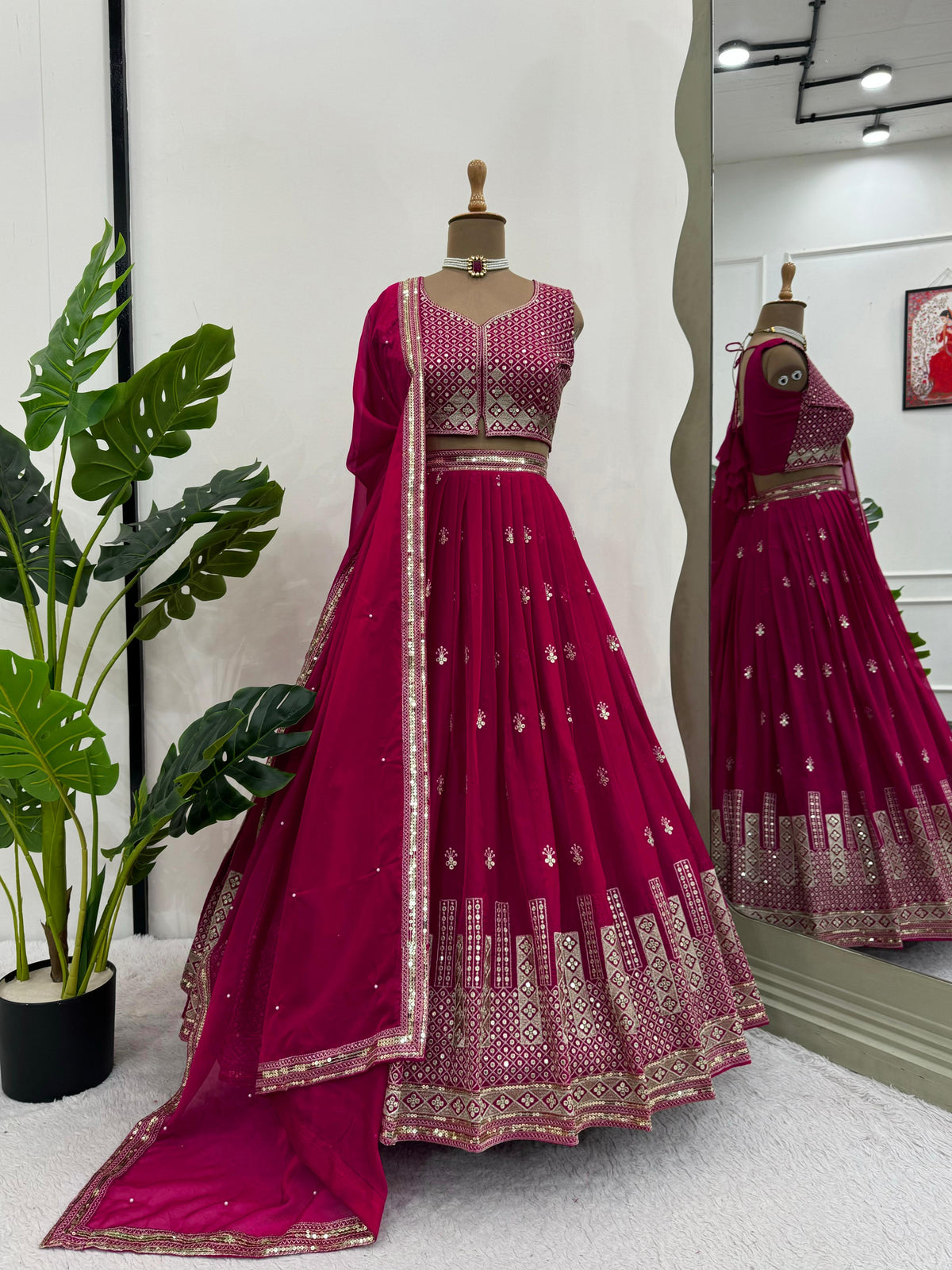 Bridesmaid Special Pretty Pink Tabby Organza With Thread & Sequence Work Lehenga Choli