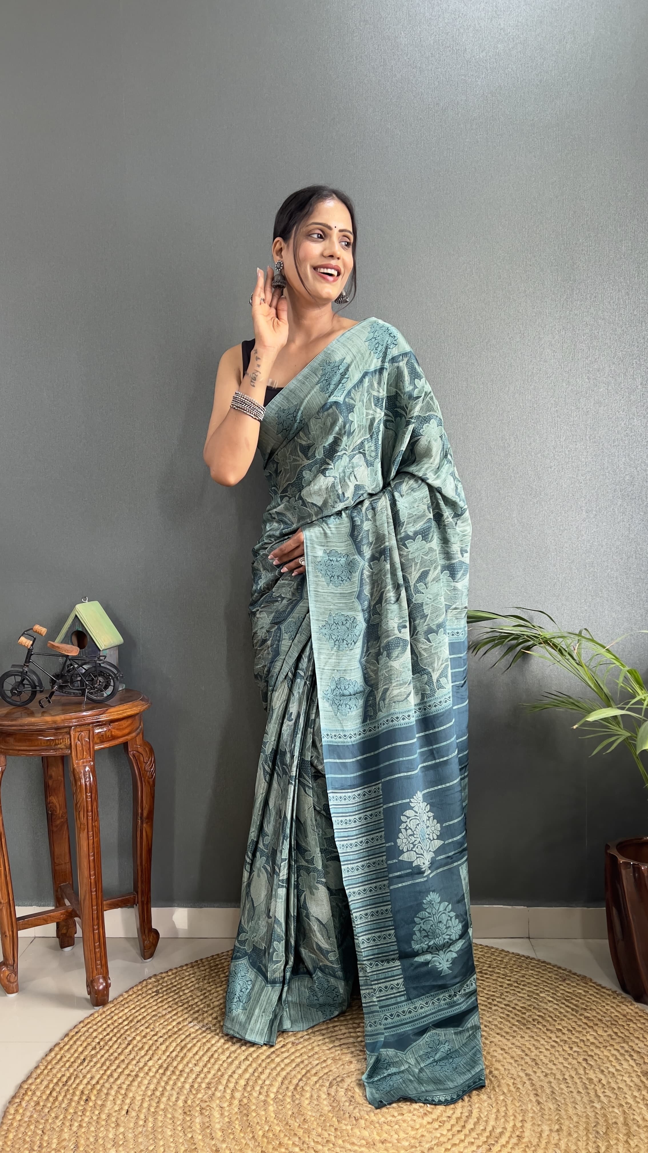 Turkey Crape Silk With Beautiful Designer Printed Ready To Wear 1 Min Saree