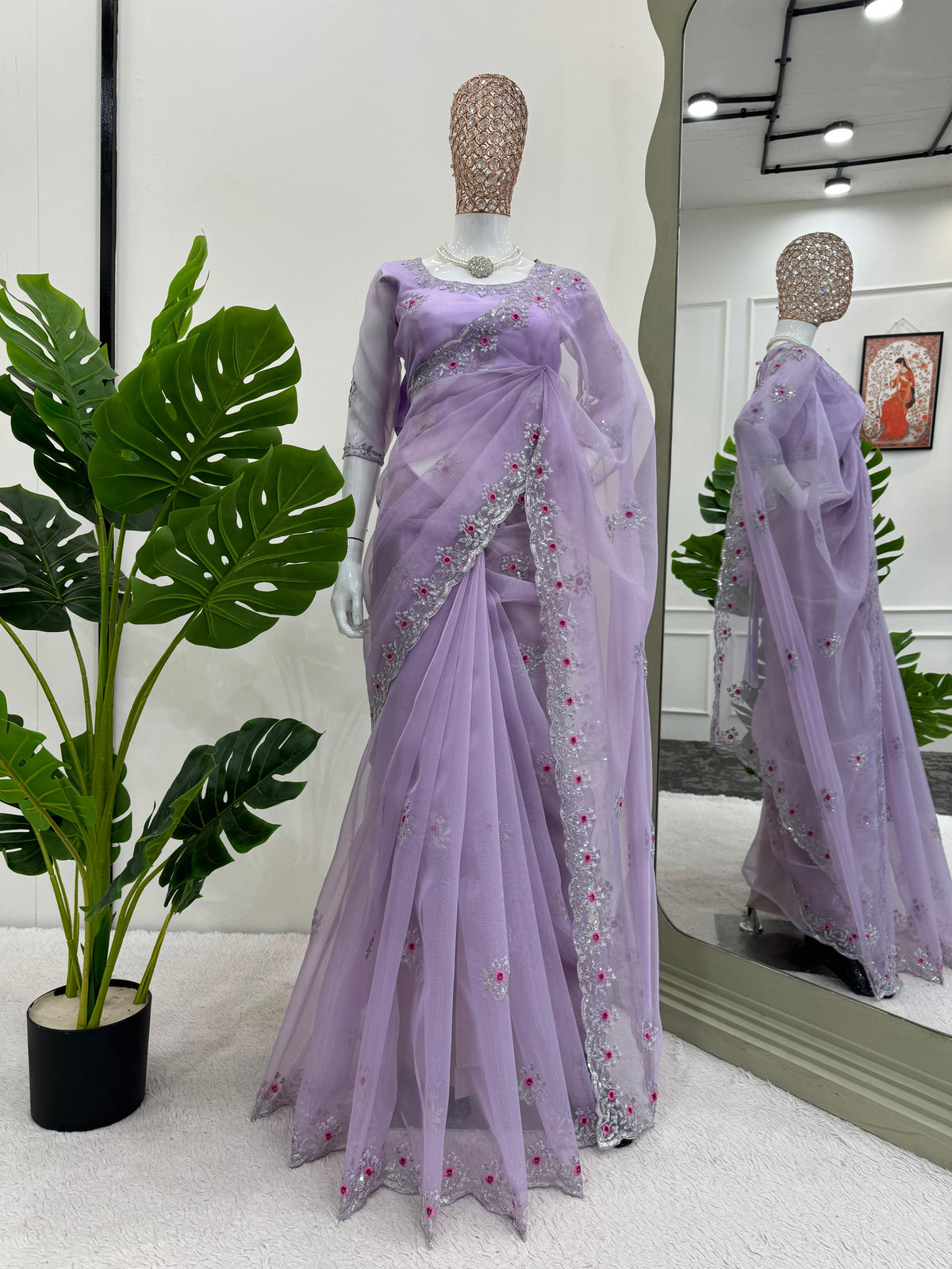 Beautiful Designer Organza Silk Thread with Sequence work Saree