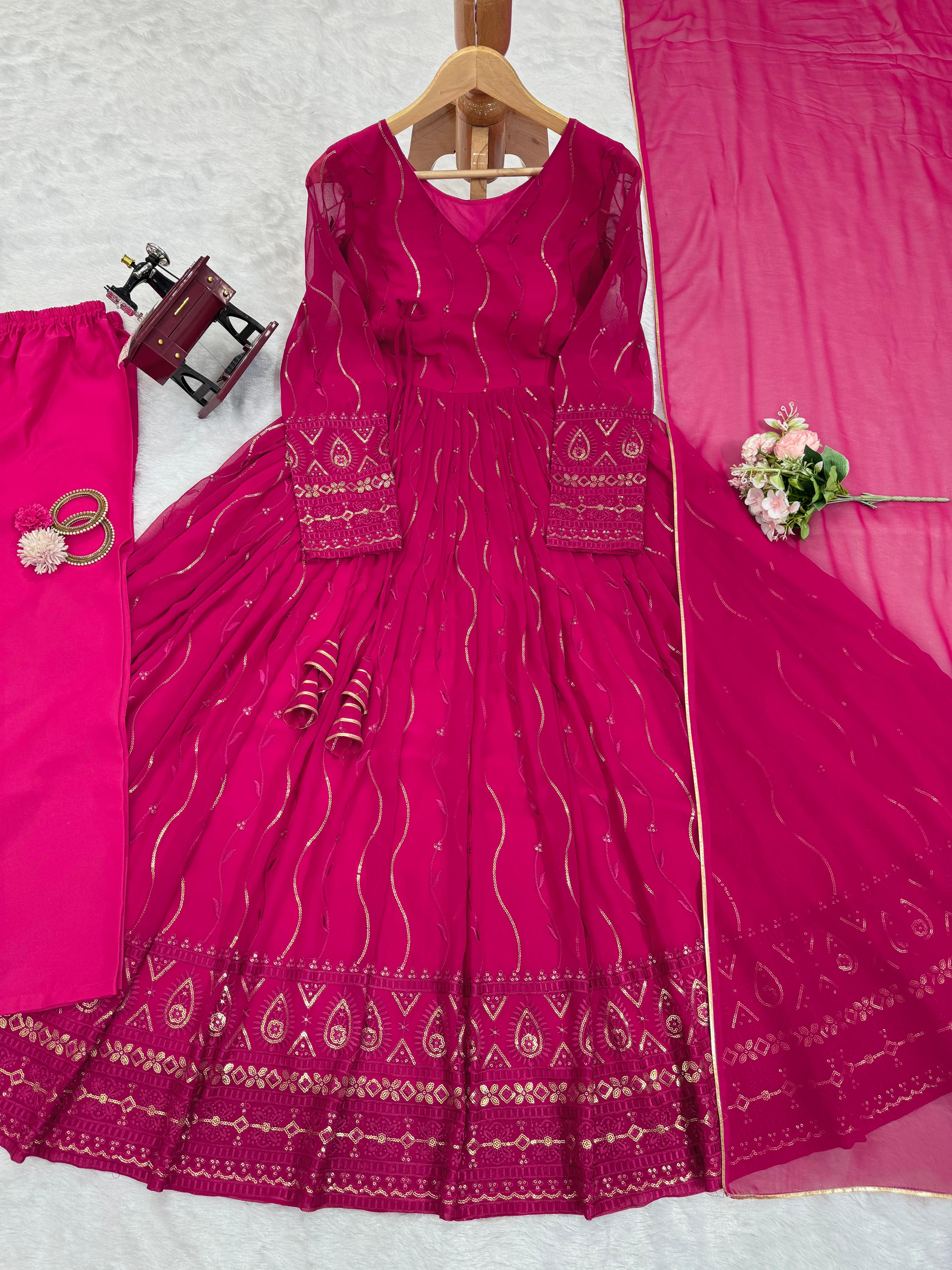 Beautiful Designer Georgette Pink Colour Gown