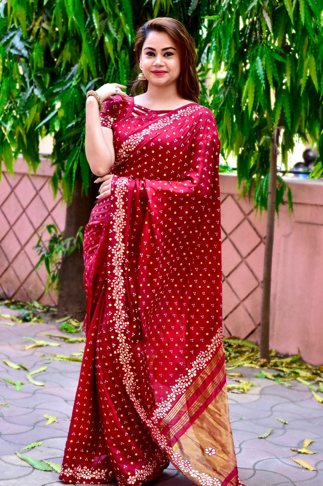 Beautiful Gotta Patti Border With Lagadi Pallu Printed Bandhej Saree