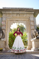 Wedding Special Georgette White & Red Combination Sequence With Thread Embroidery Work Lehenga Choli