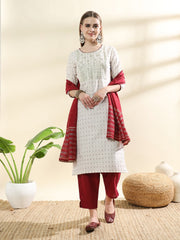 Premium Beautiful Cotton Kurti Having Weaved Butti With Pant