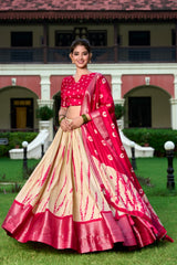 Elegance Beautiful Dola Silk Shibori Printed With Zari Weaving Lehenga Choli