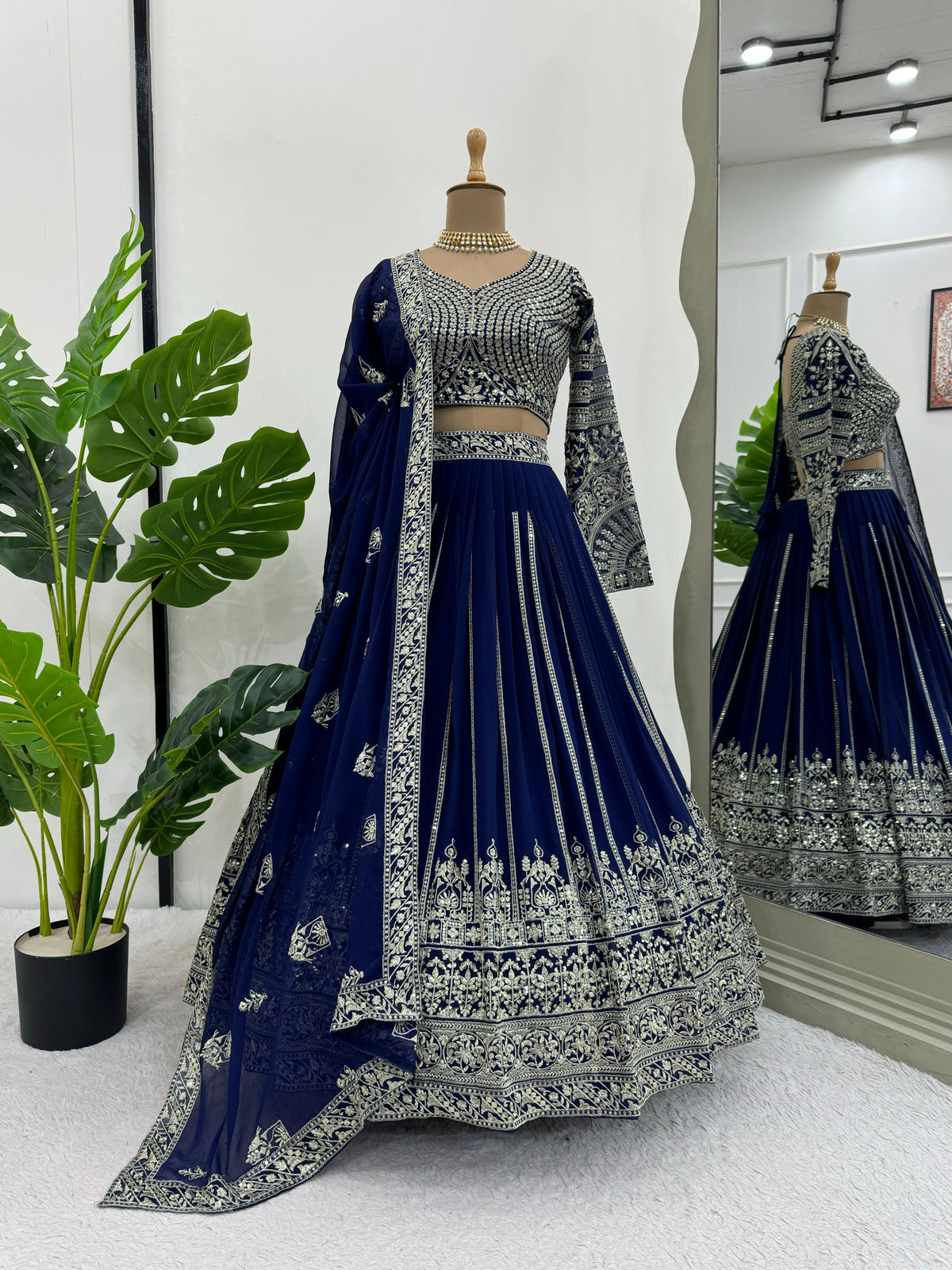 Partywear Stylish Blue Georgette Thread & Sequence Work Lehenga Choli