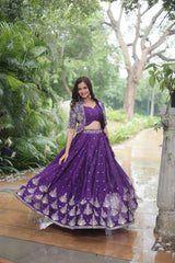 Fashionable Purple Chinon Silk Co-ord Set