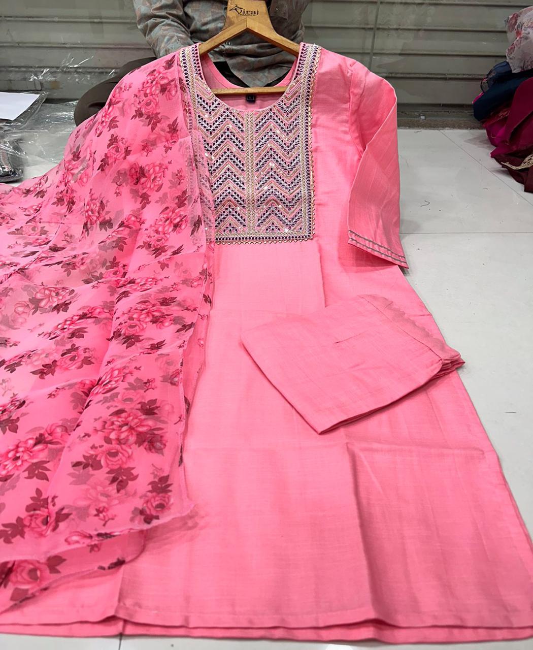 Beautiful Cotton With Embroidery & Sequence Work Dress