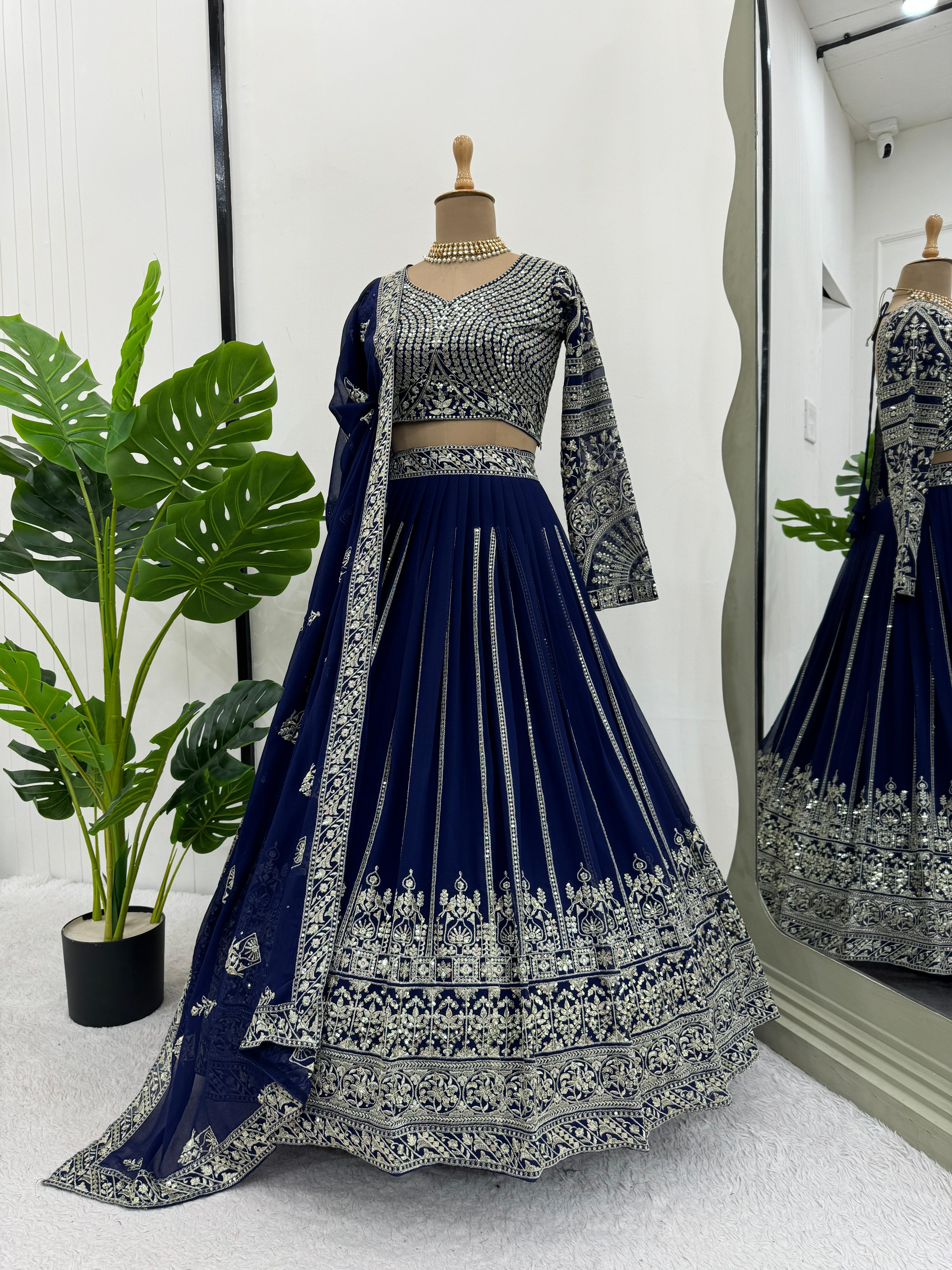 Partywear Stylish Blue Georgette Thread & Sequence Work Lehenga Choli