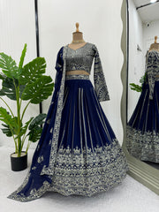 Partywear Stylish Blue Georgette Thread & Sequence Work Lehenga Choli