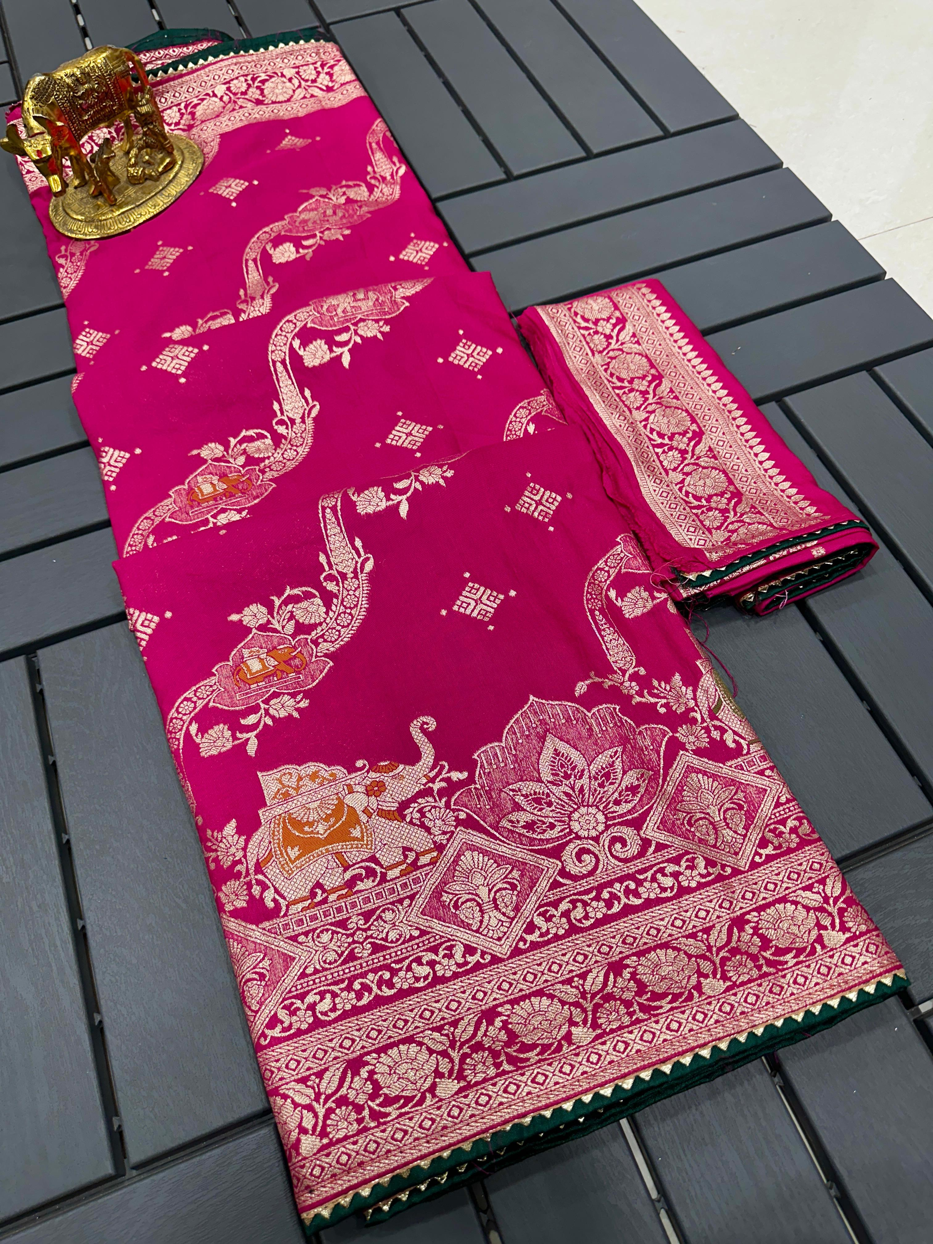 Festival Amazing Pure Soft Kolkata Meena Elephant Viscose Weaving Soft Saree