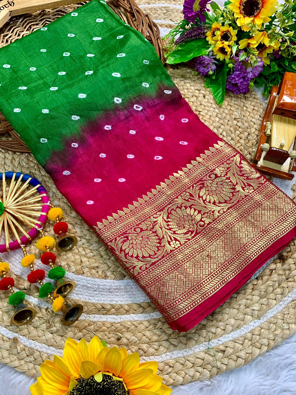 Beautiful Cotton Silk Kanjivaram Bandhani Saree