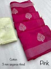 Beautiful Crystal Cotton Work Saree