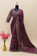 Elegant Pretty kasturi Pure Soft Georgette With Heavy Embroidery Multi Thread Work Saree