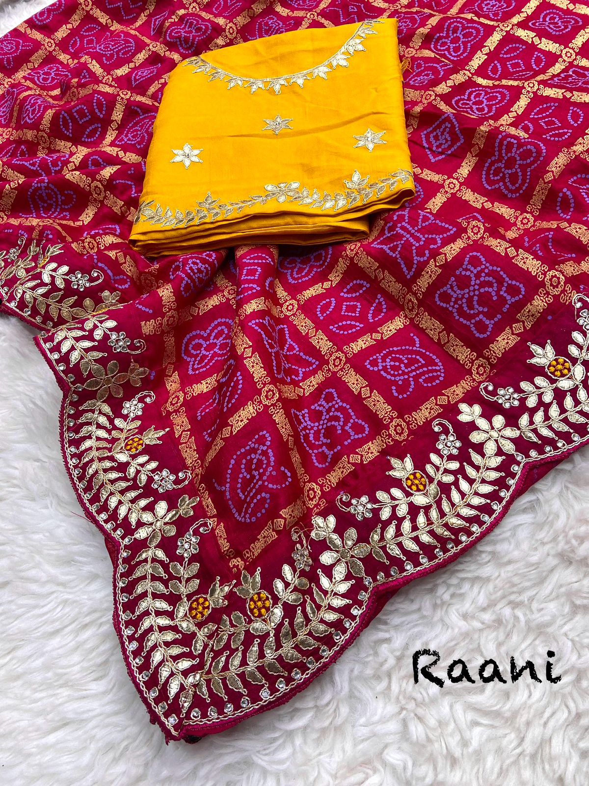 Beautiful Vichitra Bandhej Khadi Printed Saree