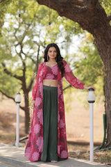 Beautiful Stylish Georgette Lehenga With Crush Pleating & Shrug