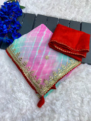 Colorful Heavy C-Pallu Gotapatti Work On Allover Saree With Butti