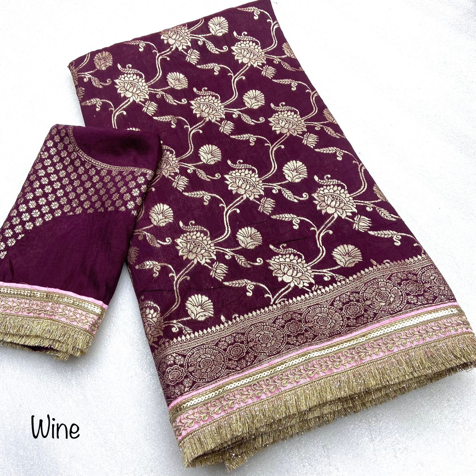 Beautiful Viscos Flower Design Work Saree