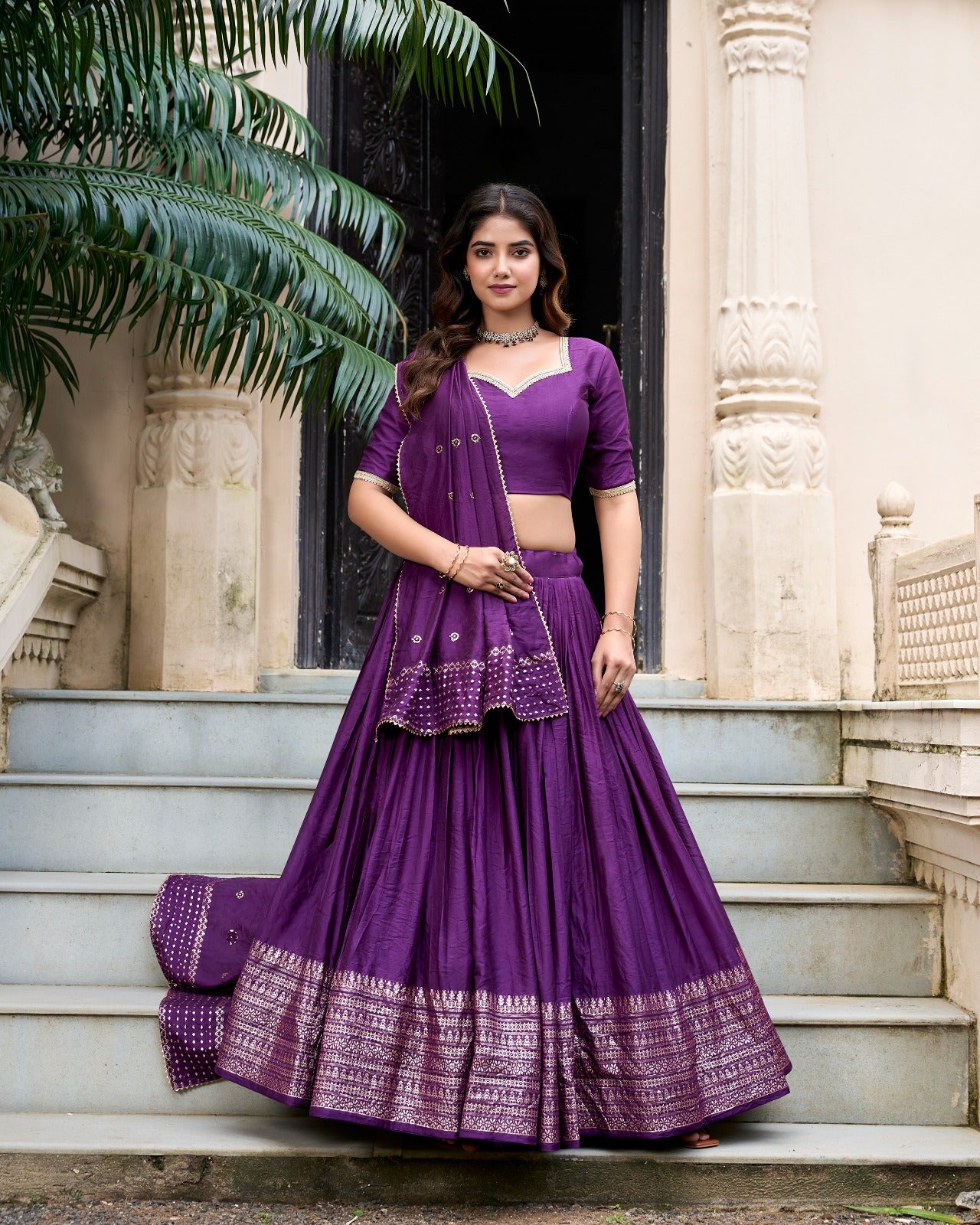 Grace & Beauty Pure Chanderi Plain Lehenga With Intricate Zari Work Border