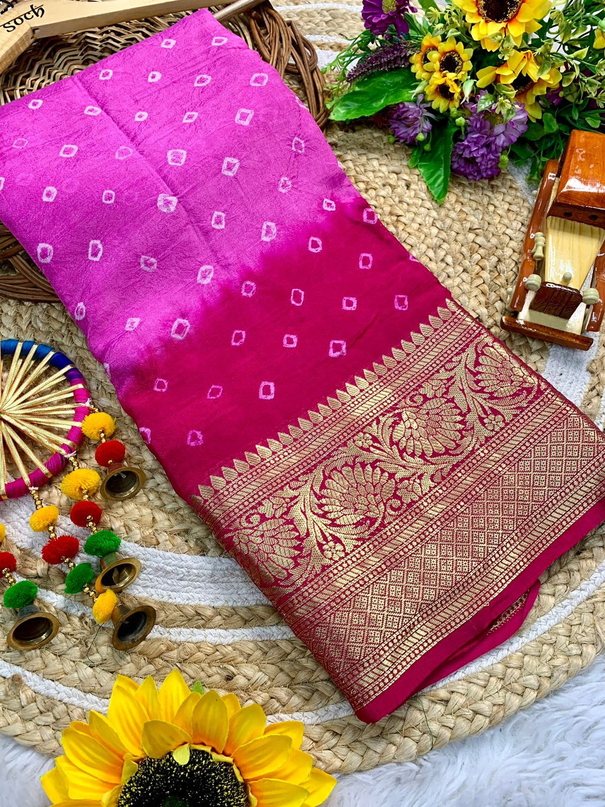 Beautiful Cotton Silk Kanjivaram Bandhani Saree