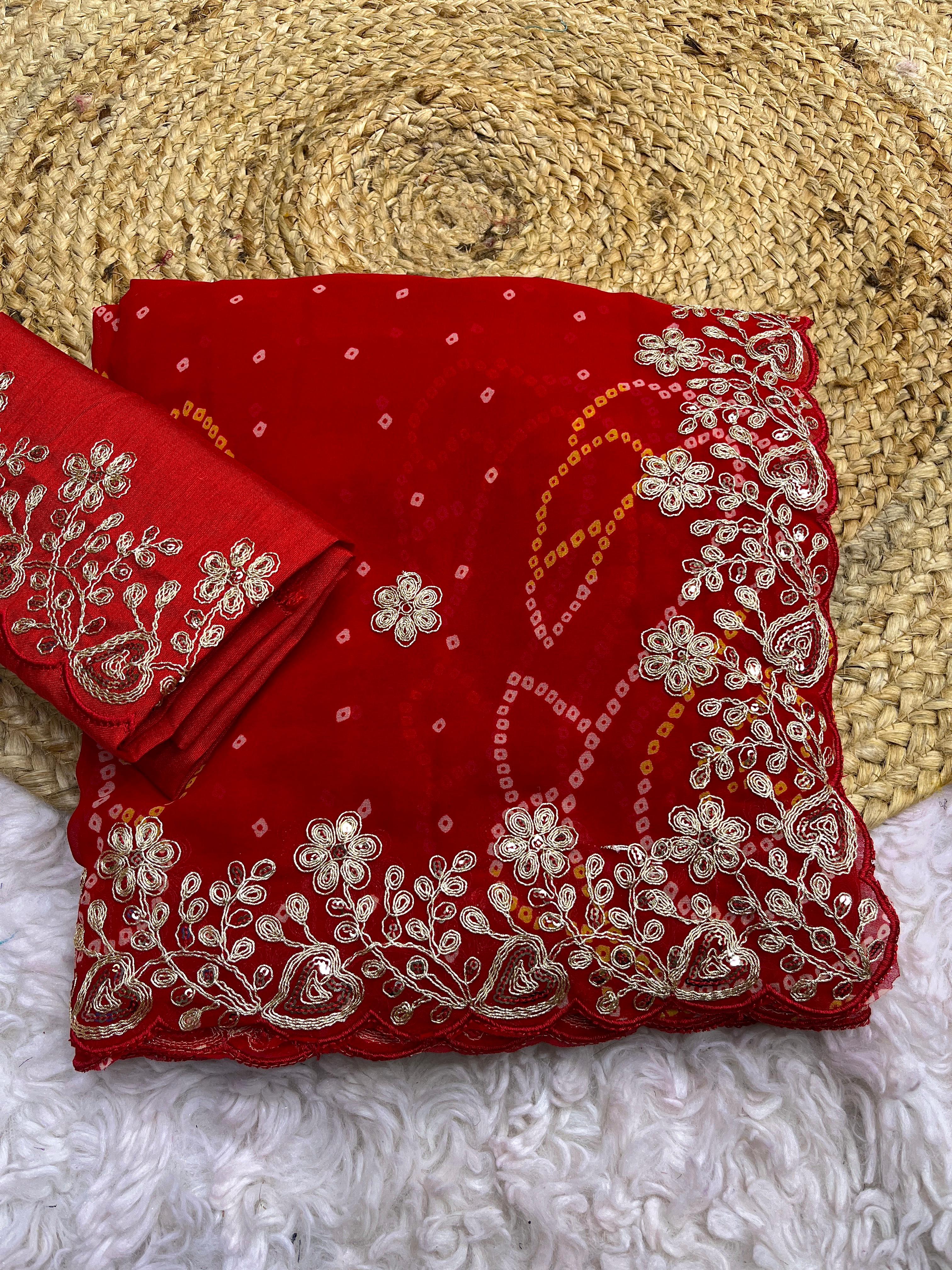 Red Georgette Sequence Work Saree