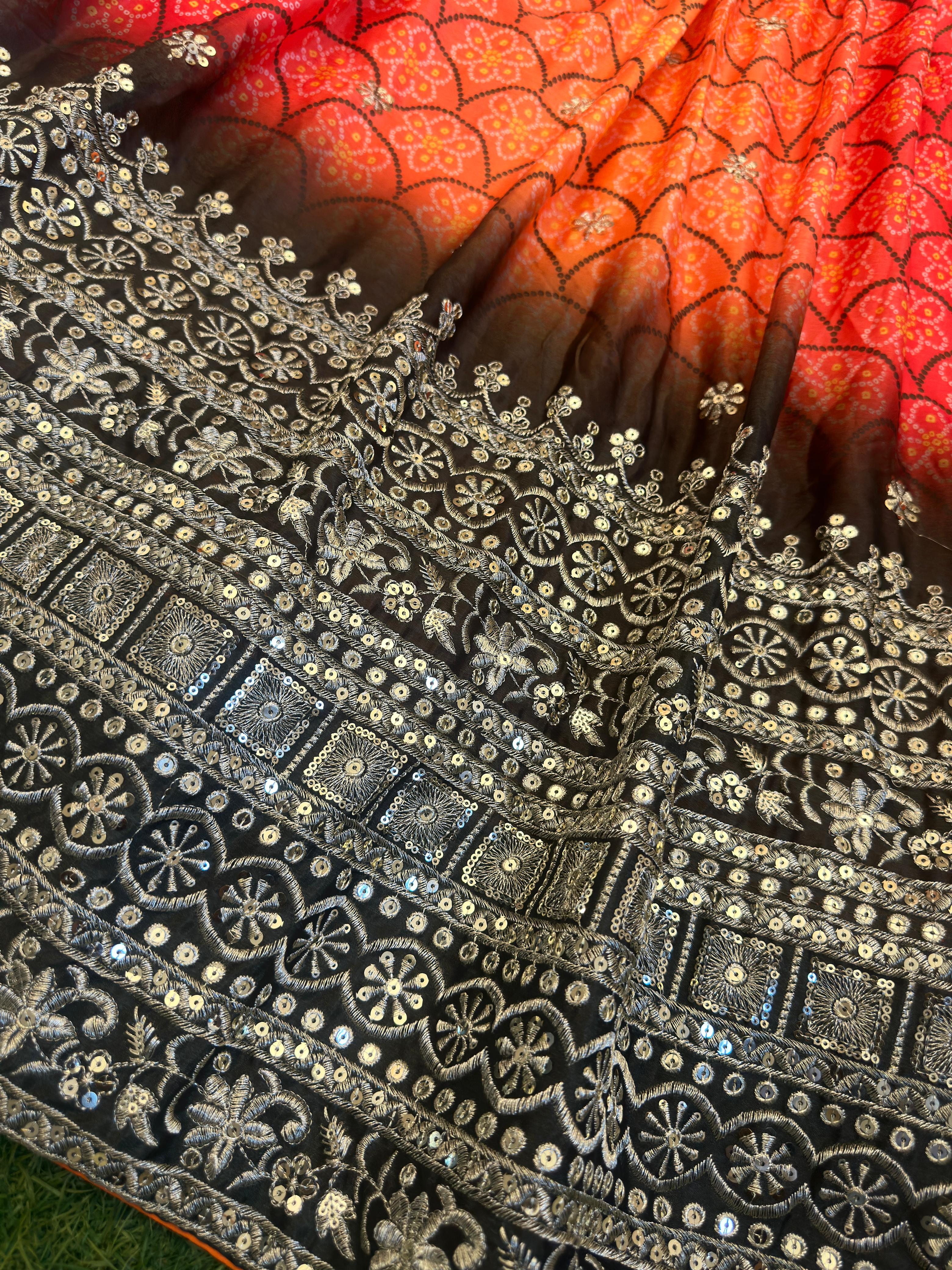 Beautiful Chinon Silk Digital Printed Embroidery & Sequence Work Lehenga Choli