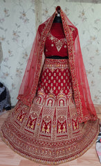 Designer Red colour Embroidery Diamond Work Lehenga choli