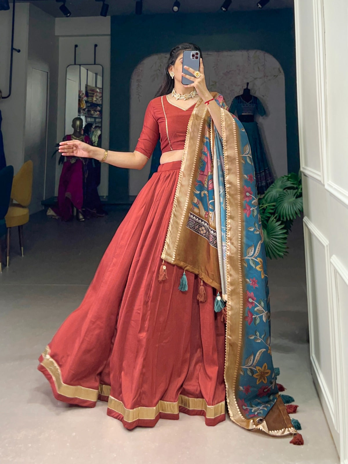 Beautiful Tussar Silk With Viscose Border Printed Lehenga Choli