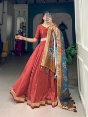 Beautiful Tussar Silk With Viscose Border Printed Lehenga Choli