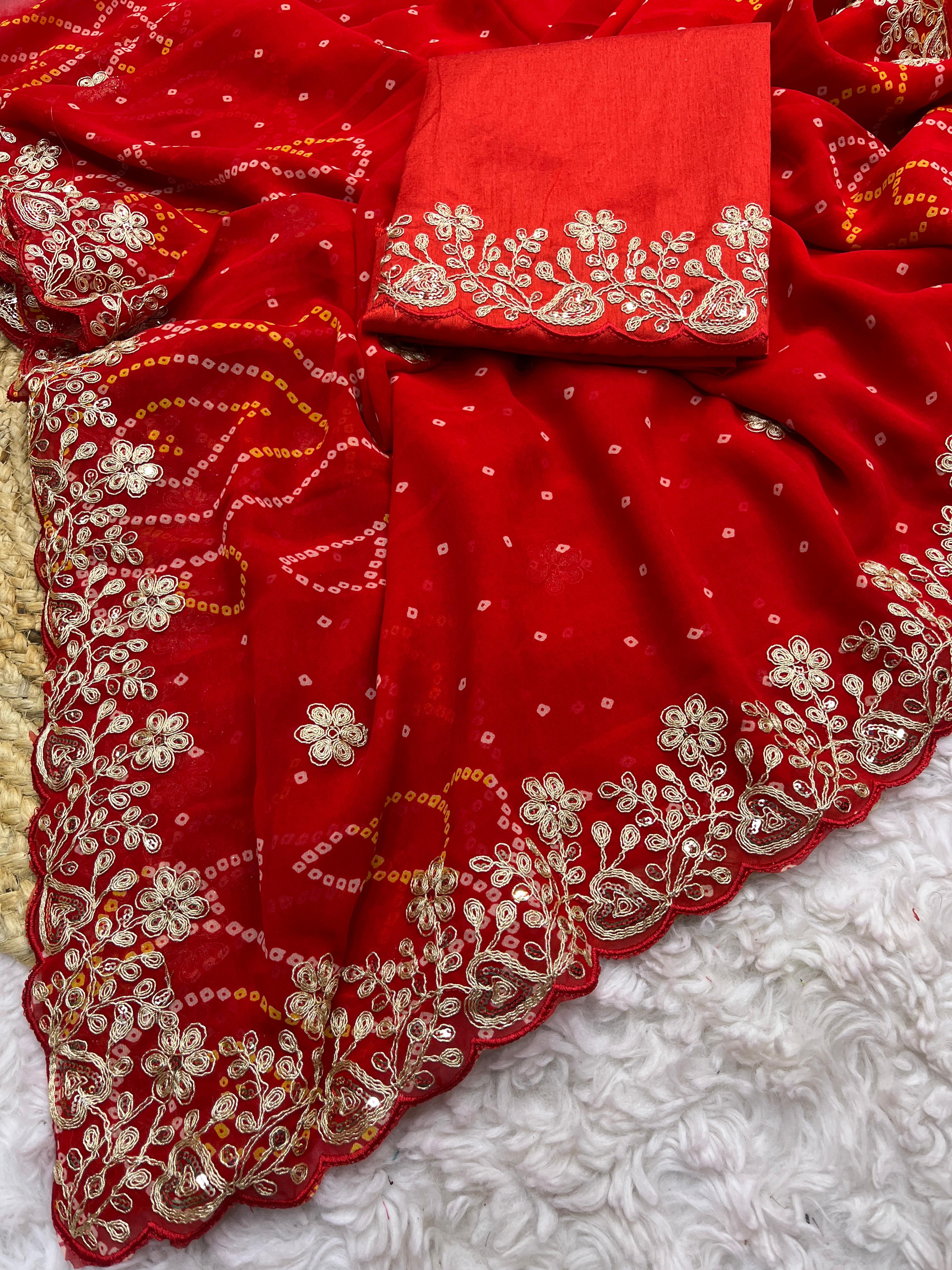 Red Georgette Sequence Work Saree