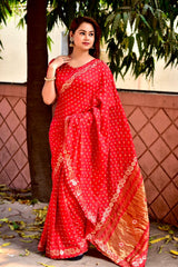 Beautiful Gotta Patti Border With Lagadi Pallu Printed Bandhej Saree