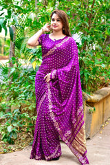 Beautiful Gotta Patti Border With Lagadi Pallu Printed Bandhej Saree