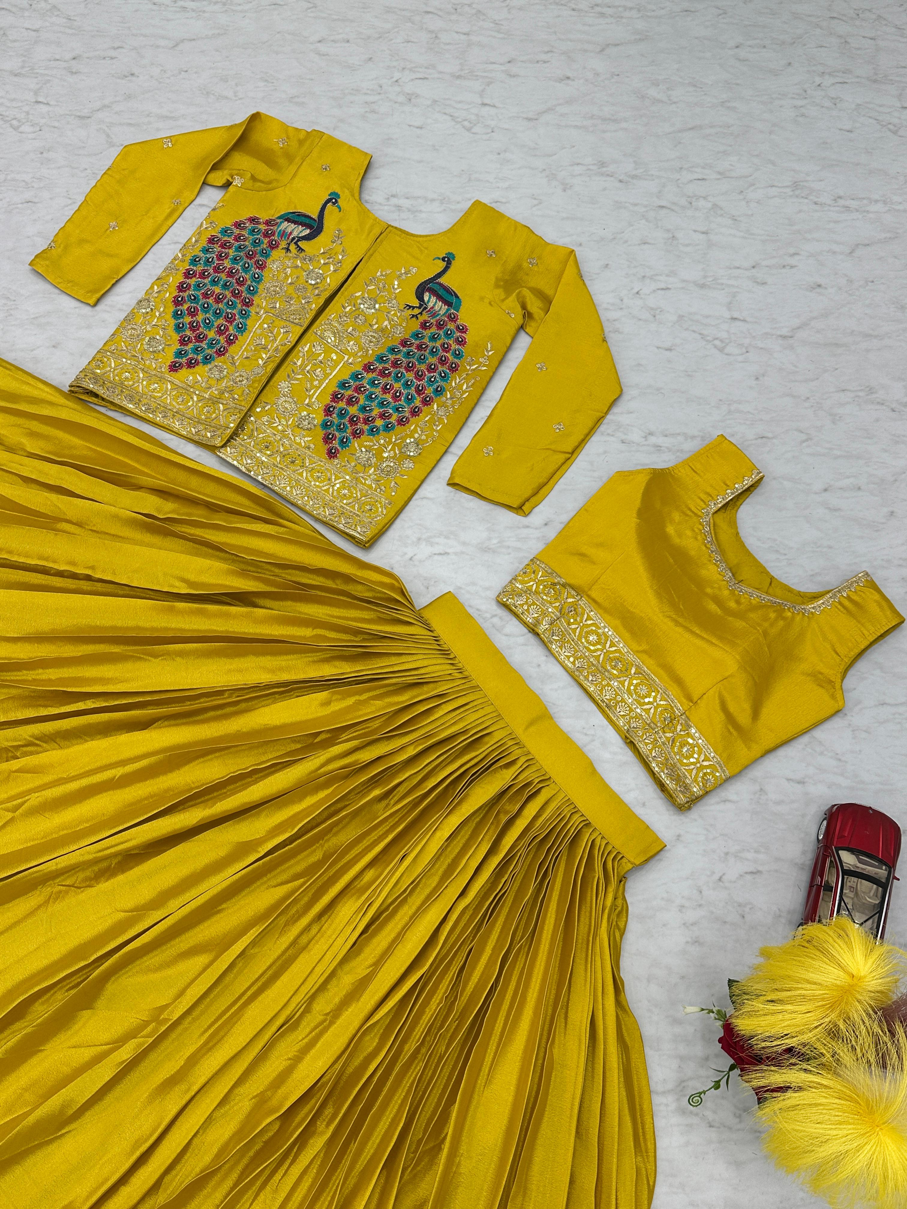 Stylish Indo-Western Yellow Crop Top With Beautiful Jacket