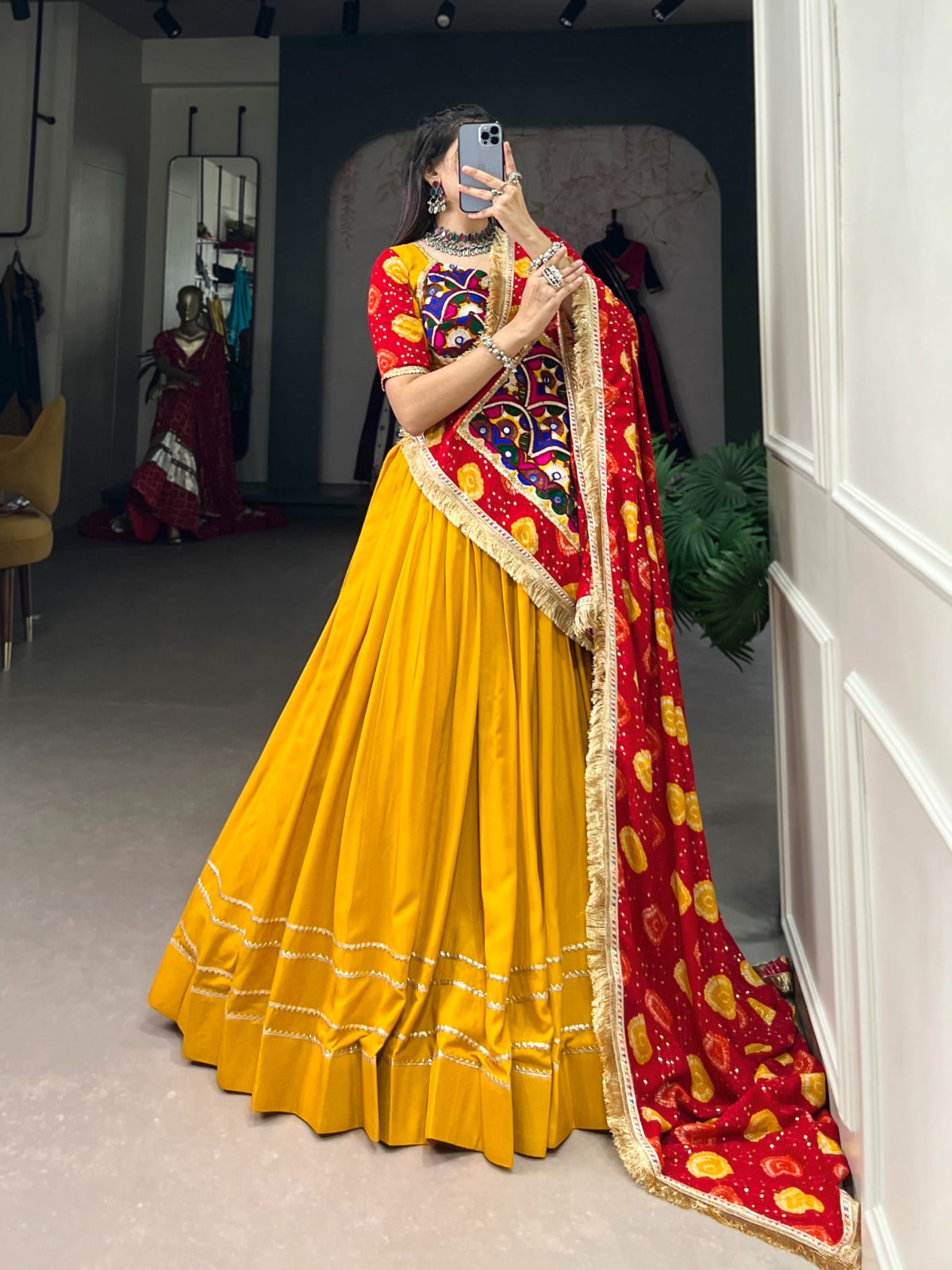 Traditional Beautiful Pure Rayon Plain Gotta Patti Lehenga Choli