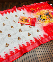 Beautiful Pure Linen Cotton Durga Pooja Saree