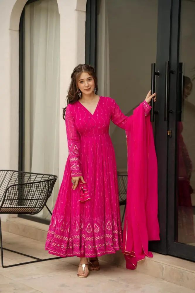 Beautiful Designer Georgette Pink Colour Gown