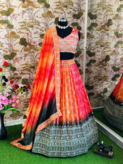 Beautiful Chinon Silk Digital Printed Embroidery & Sequence Work Lehenga Choli