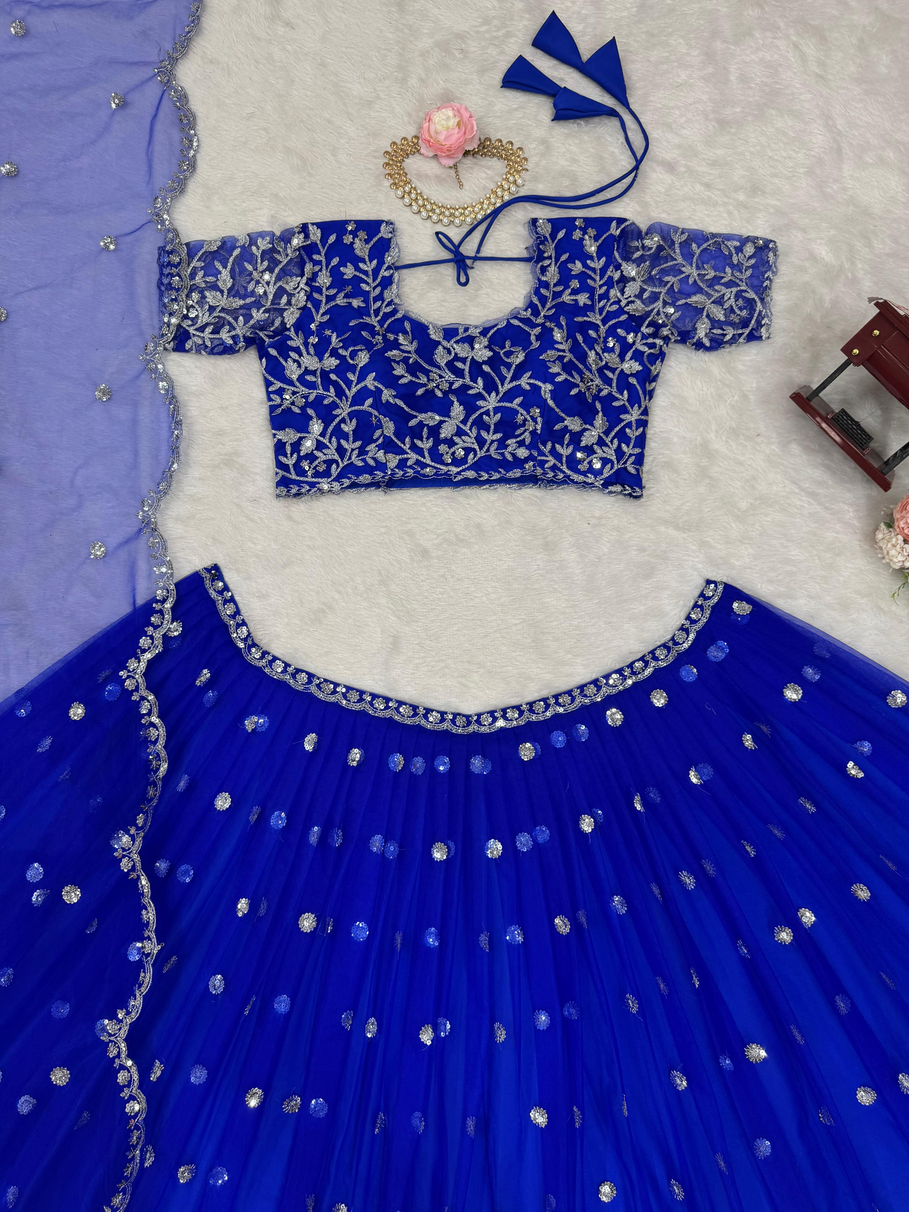 Perfect Royal Blue Georgette Thread With Sequence Work Lehenga Choli