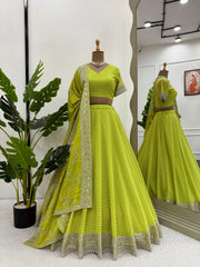 Mesmerizing Parrot Green Georgette Lehenga Choli