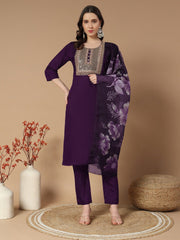 Designers Roman Silk With Embroidery Work Kurti Pent Dupatta Set