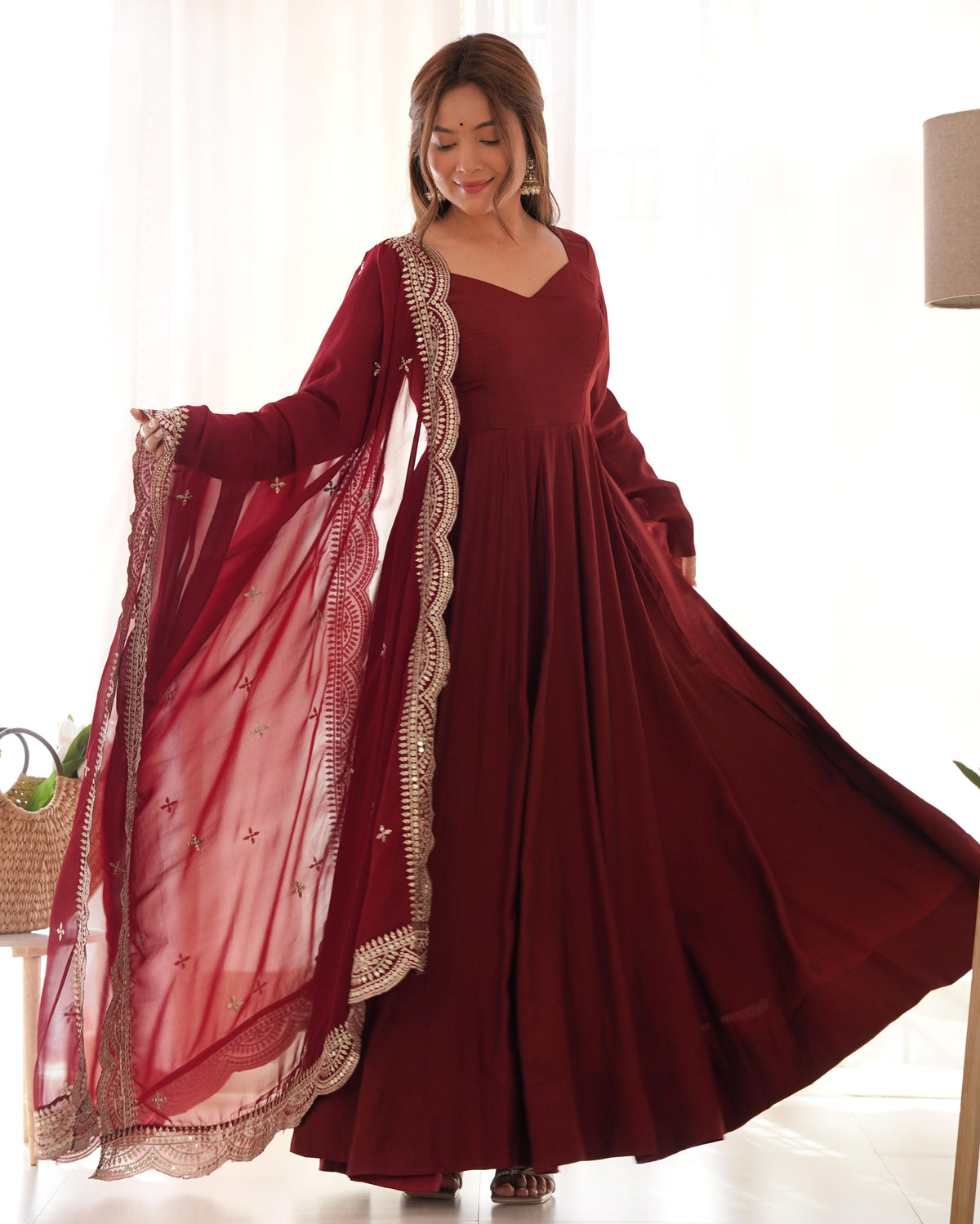 Awesome Maroon Beautiful Ready To Wear Anarkali Gown