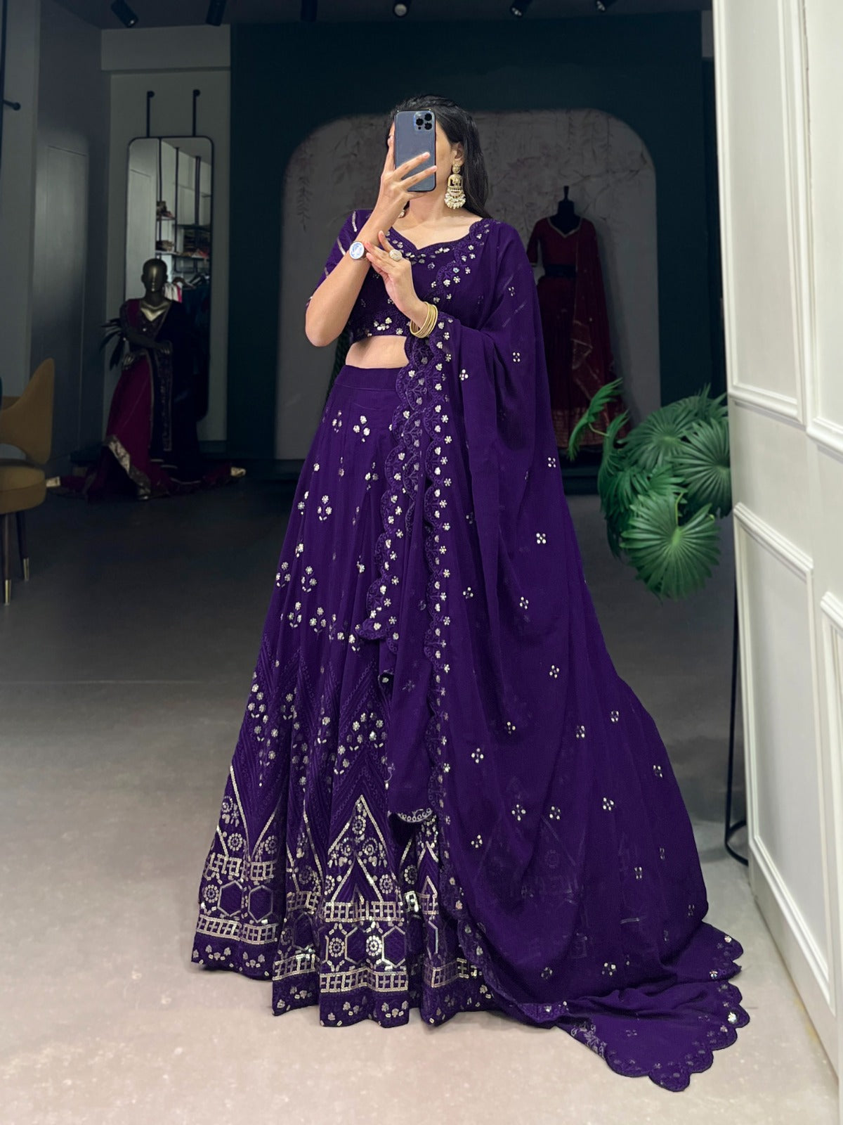 Beautiful Purple Georgette Sequence & Embroidery Work Lehenga Choli