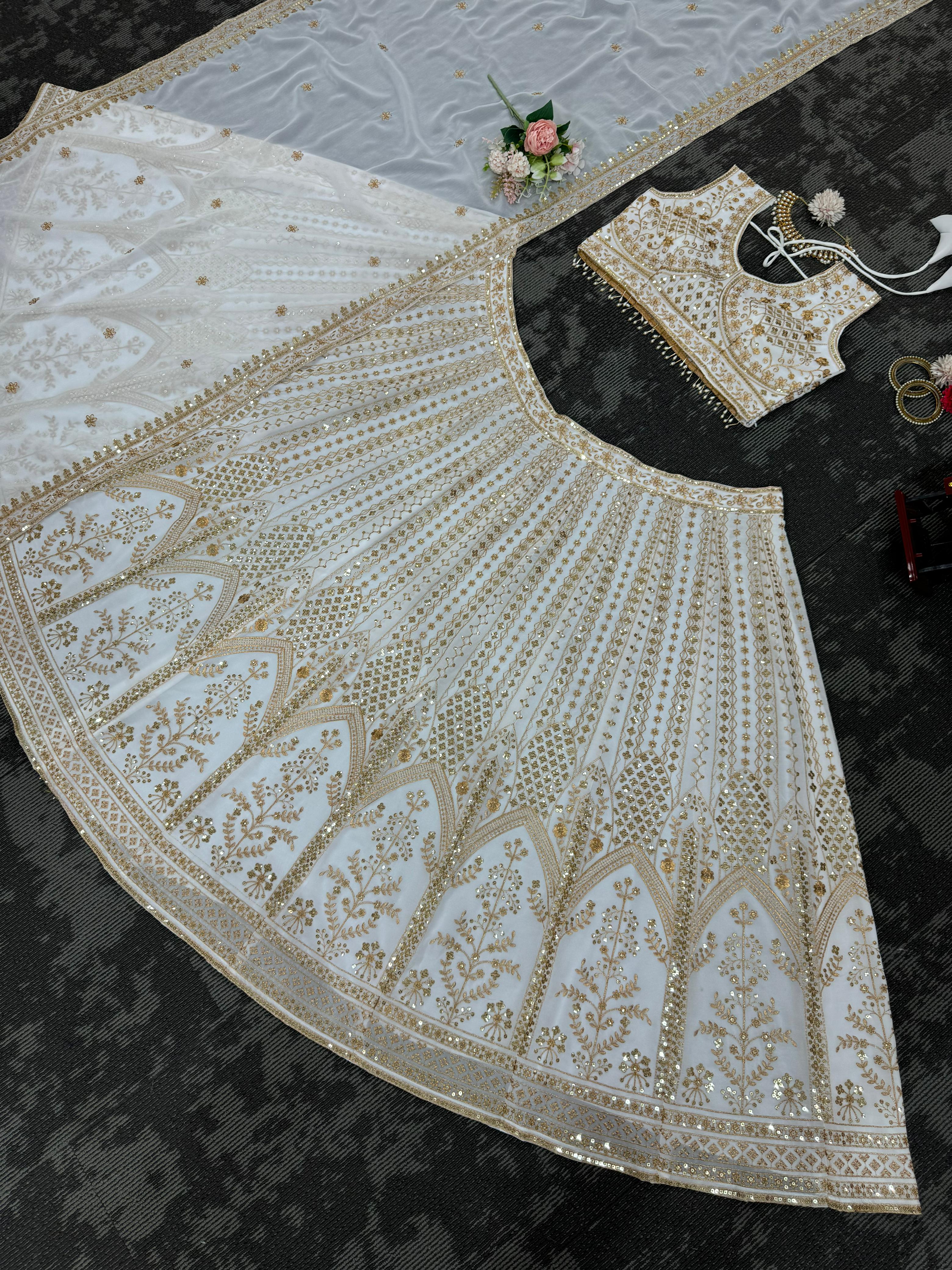 Beautiful White Designer Georgette Work Lehenga Choli