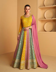 Beautiful Multicolored Georgette Embroidery Work Gown