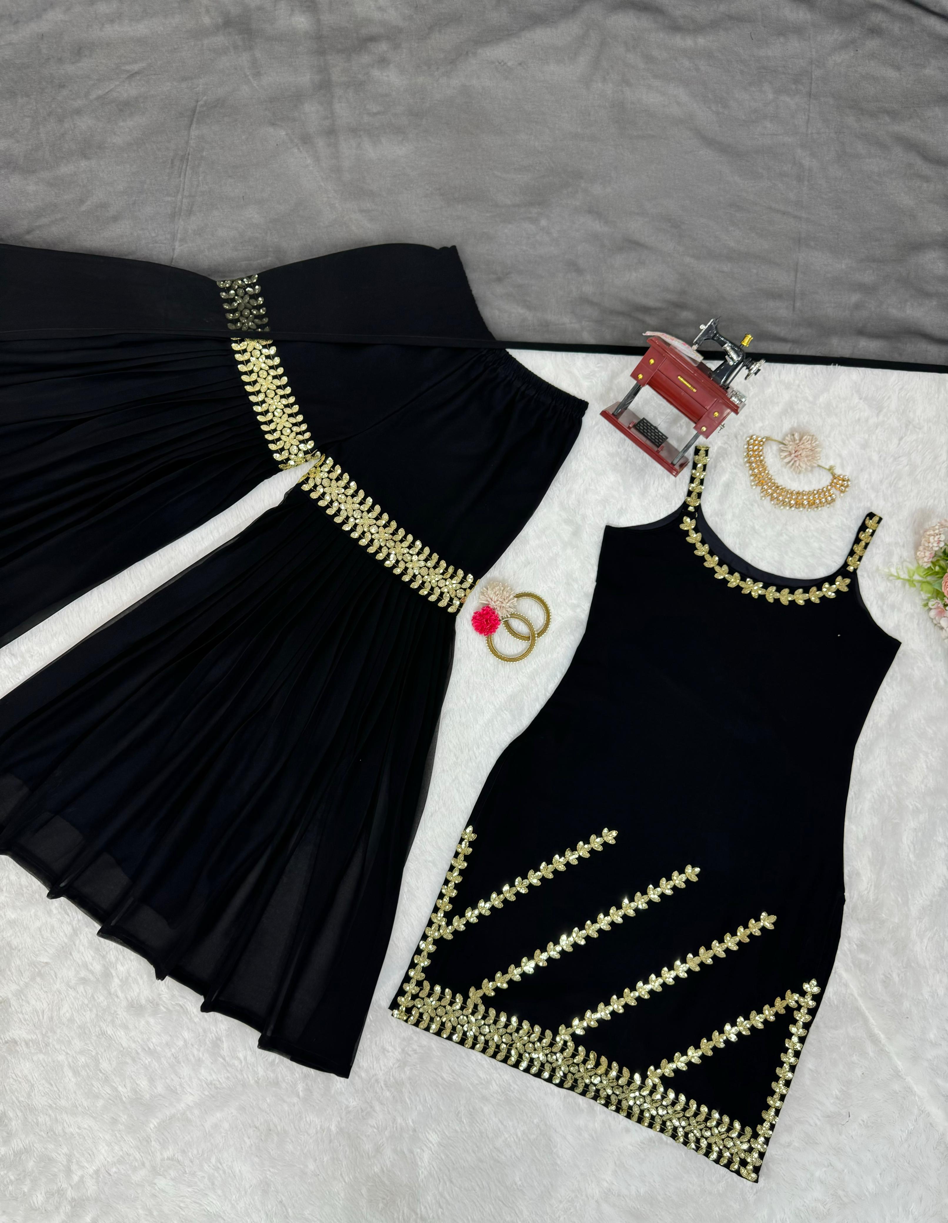 Festival Special Black Georgette Thread & Sequence Work  Sharara