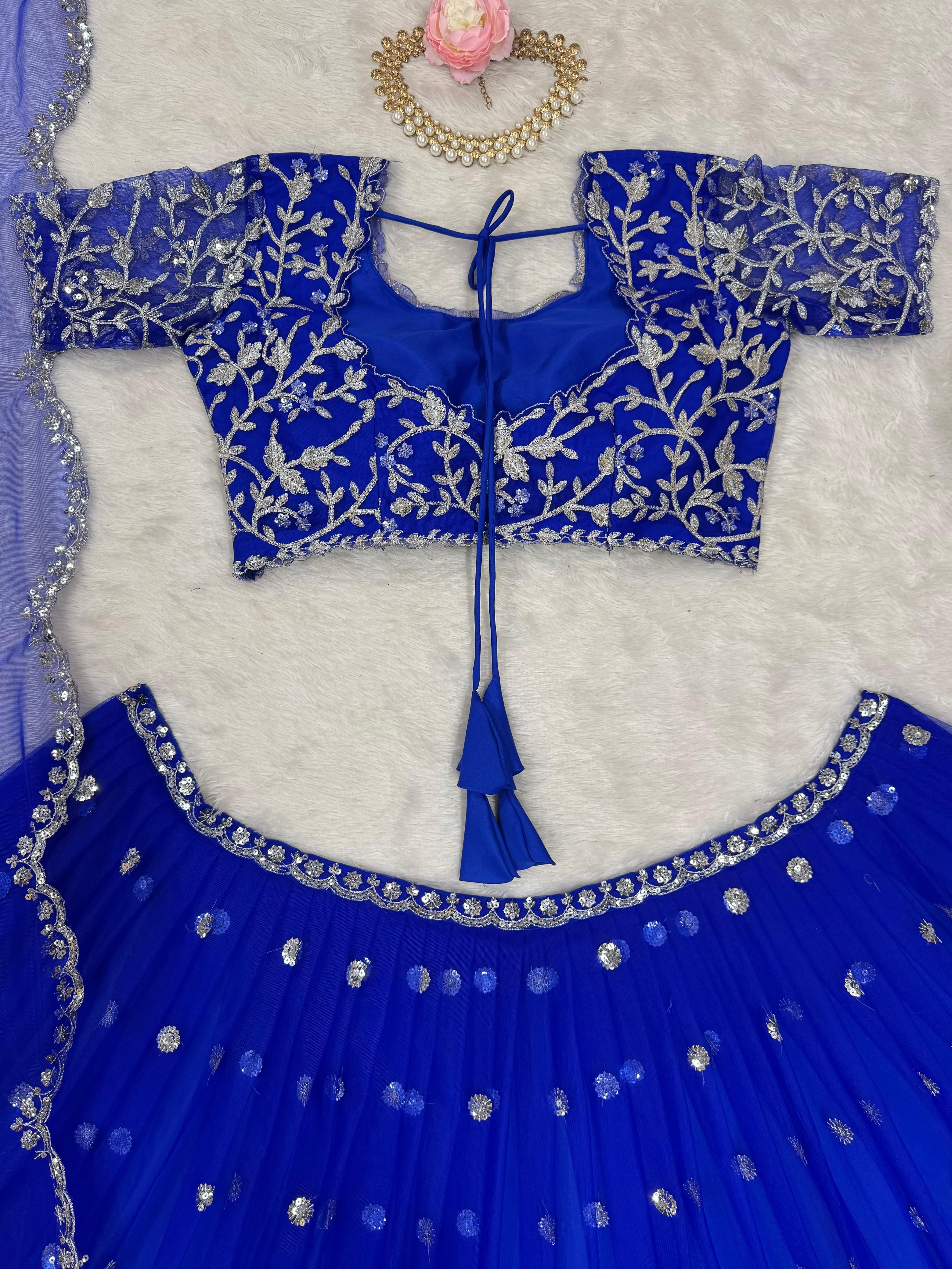 Perfect Royal Blue Georgette Thread With Sequence Work Lehenga Choli