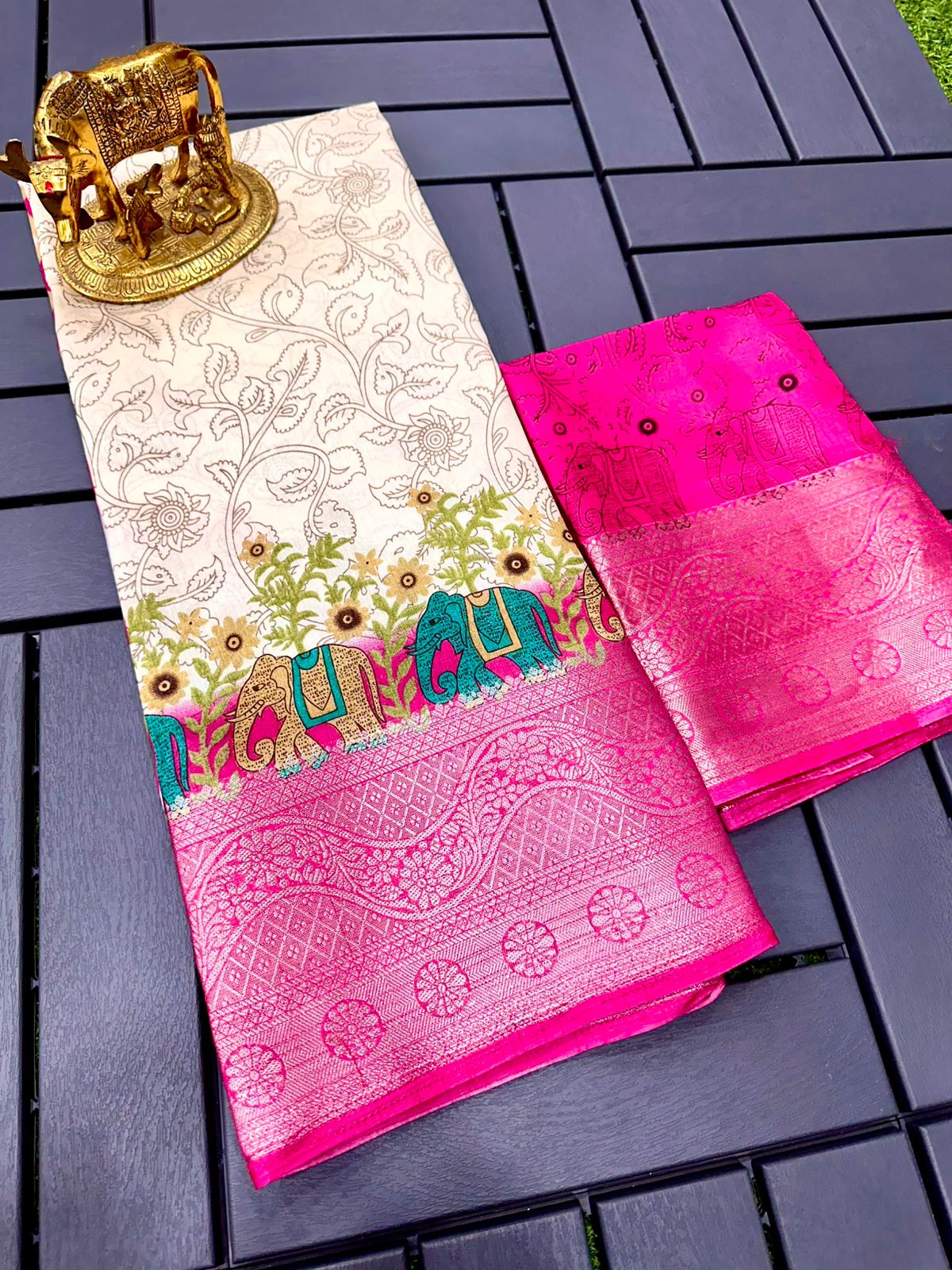 Traditional Pure Mashru Silk With Beautiful Elephant Design With Multi Printed Saree